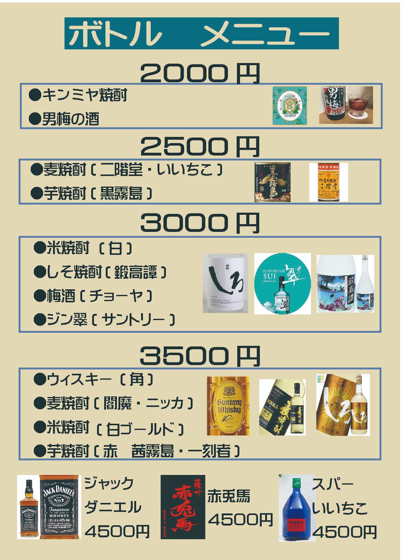 ボトルメニュー